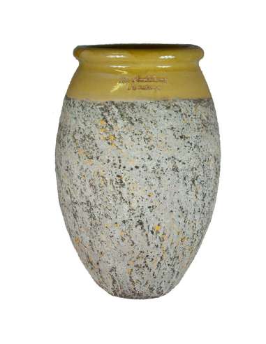 Olive shape Biot jar yellow collar Provence patina