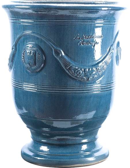 Traditional glazed Anduze vase blue lavender