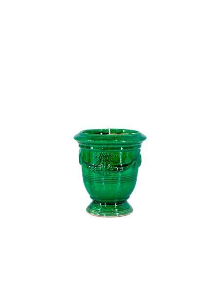 Mini vase d'Anduze avec bougie émaillé tradition vert n°7 D13cm - H14cm