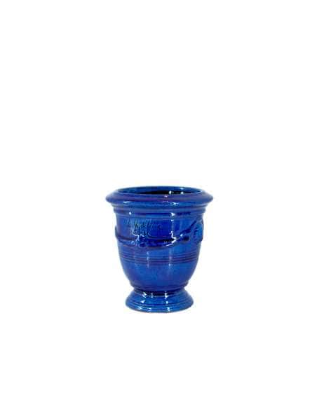 Mini vase d'Anduze émaillé tradition bleu n°7 D13cm - H14cm