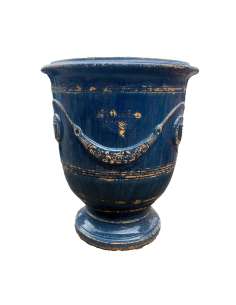 Vase d'Anduze vieilli tradition bleu