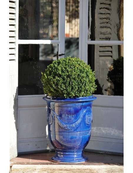 Vase d'Anduze émaillé tradition bleu